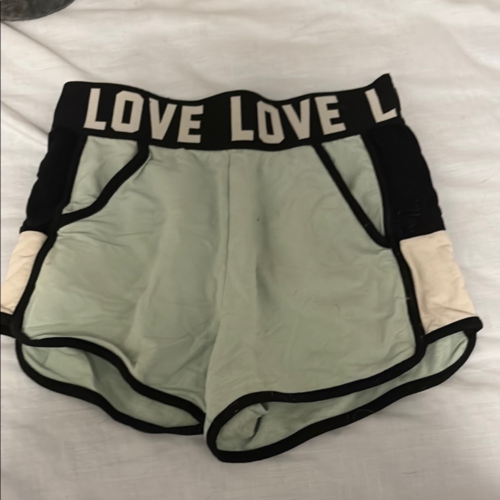 Love Green and Black Athletic Shorts with Elastic Waistband